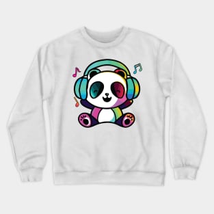 Happy Panda Bear with headphones Crewneck Sweatshirt